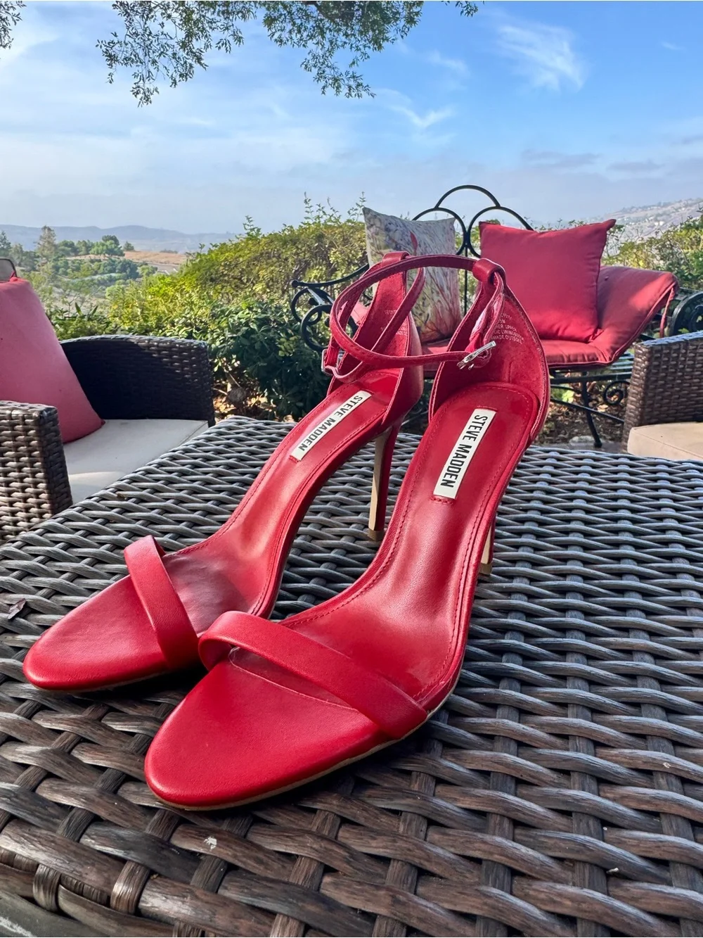 Steve Madden Red Satin Ankle Strap Stiletto Heels Women’s 8.5